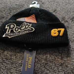 Polo by Ralph Lauren Black Beanie with Yellow Emblem